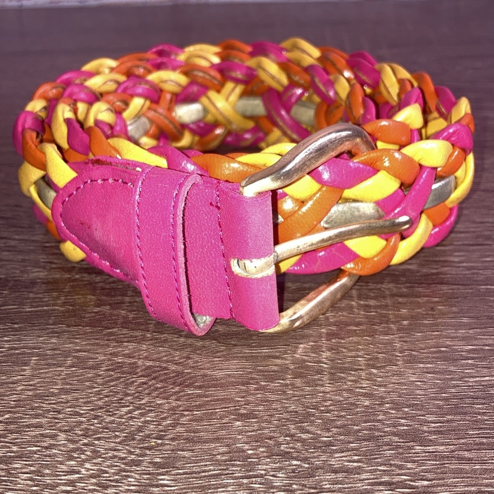 Vintage Liz Claiborne Womens   Pink Leather Braided Medium Moyenne Belt